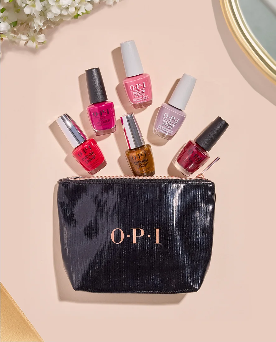 OPI nail polishes poping out of a bag